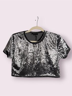 Dolls Kill Club Exx Sassy Solar Silver Crushed Velvet Crop Top Size Large